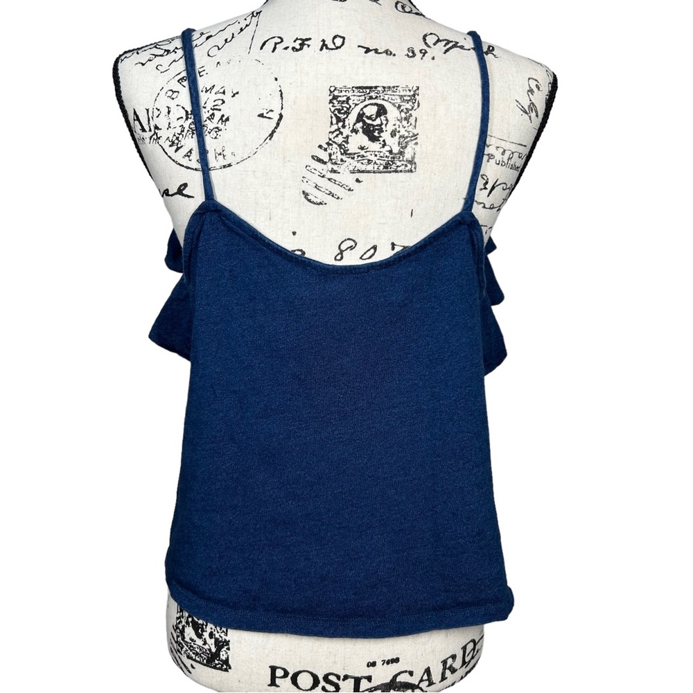 Mango Denim Keyhole Ruffle Tie Front Tank Top - Picture 4 of 9